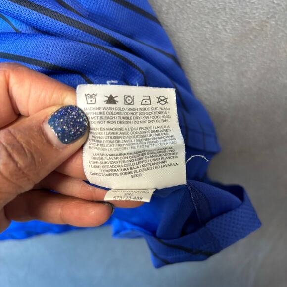 Nike Dri-FIT Men’s Running Shirt Blue Striped 2XL Athletic Training Tee Swoosh - Picture 9 of 13